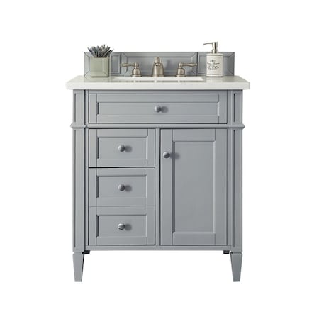 James Martin Vanities Brittany 30in Single Vanity, Urban Gray, w/ 3 CM Eternal Jasmine Pearl Quartz Top 650-V30-UGR-3EJP